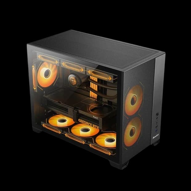 Huntkey F820 M-ATX Gaming PC Case, Tempered Glass, 360mm Cooling Support, High Airflow Design (No Fans Included)