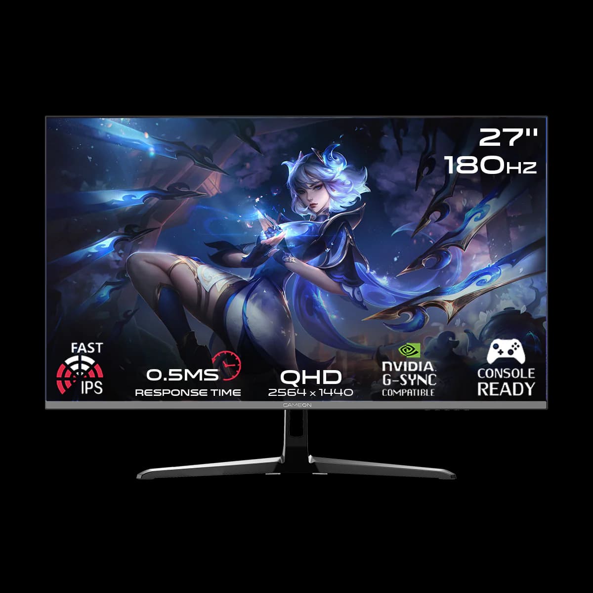 GAMEON GOPS27QHD180IPS Pro Series 27" QHD, 180Hz, MPRT 0.5ms, HDMI 2.1, Fast IPS Gaming Monitor (Supports PS5) - Black