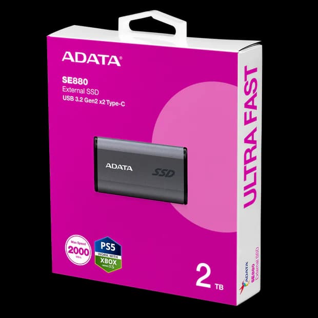 ADATA SE880 External SSD USB 3.2 Gen2x2 Ultra Compact USB-C 2000MB/s Read Write - 2TB