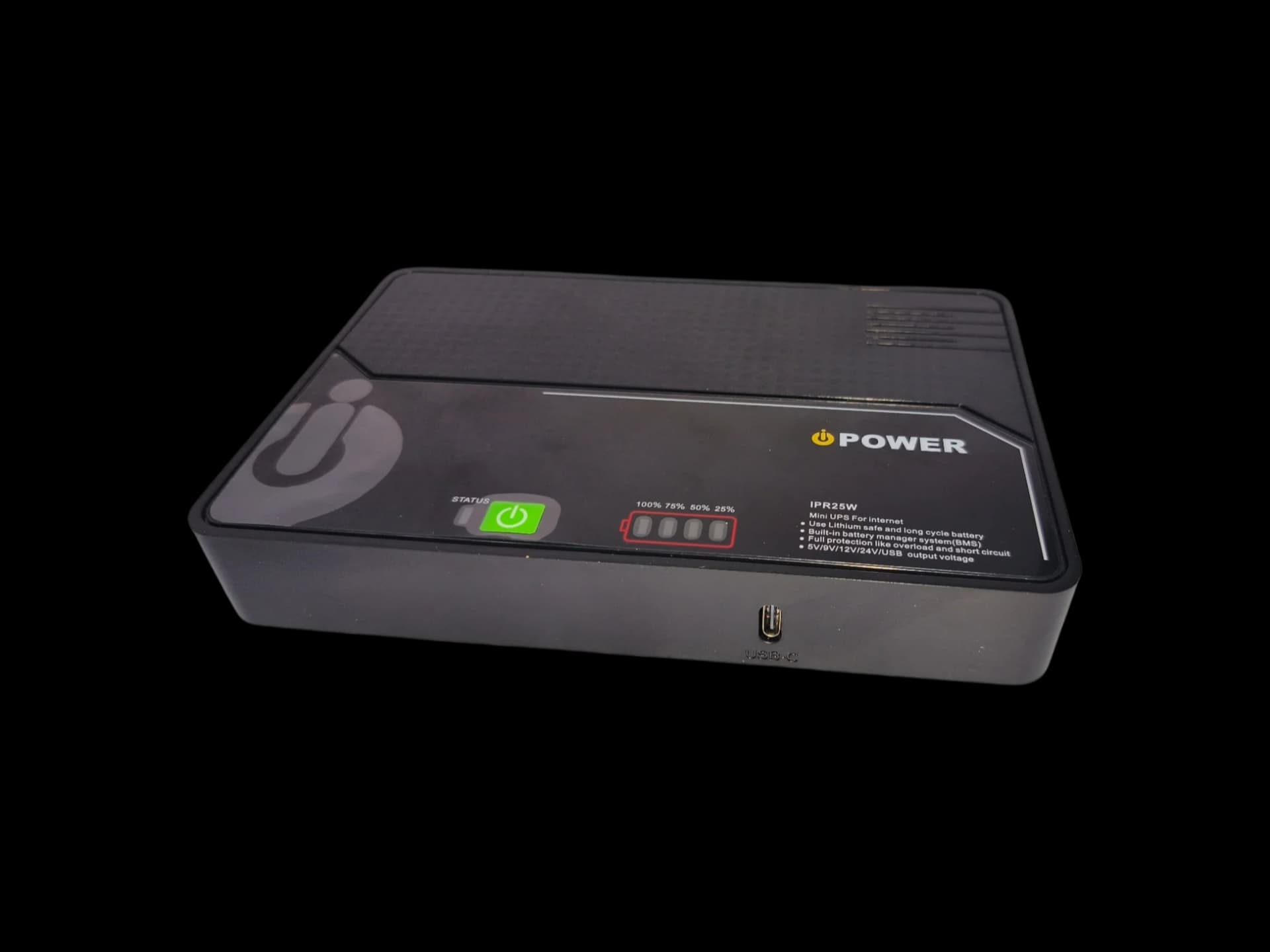 iPower IPR25W DC UPS – 25W 12000mAh Backup Power Supply with 5V/9V/12V Outputs & Type-C Port