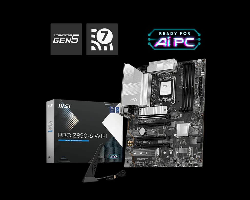 MSI PRO Z890‑S WIFI ATX Motherboard – Intel Z890, LGA1851, DDR5‑256GB, PCIe 5.0 x16, M.2 Gen 5, Wi‑Fi 7 + 2.5 GbE, Thunderbolt 4, USB4