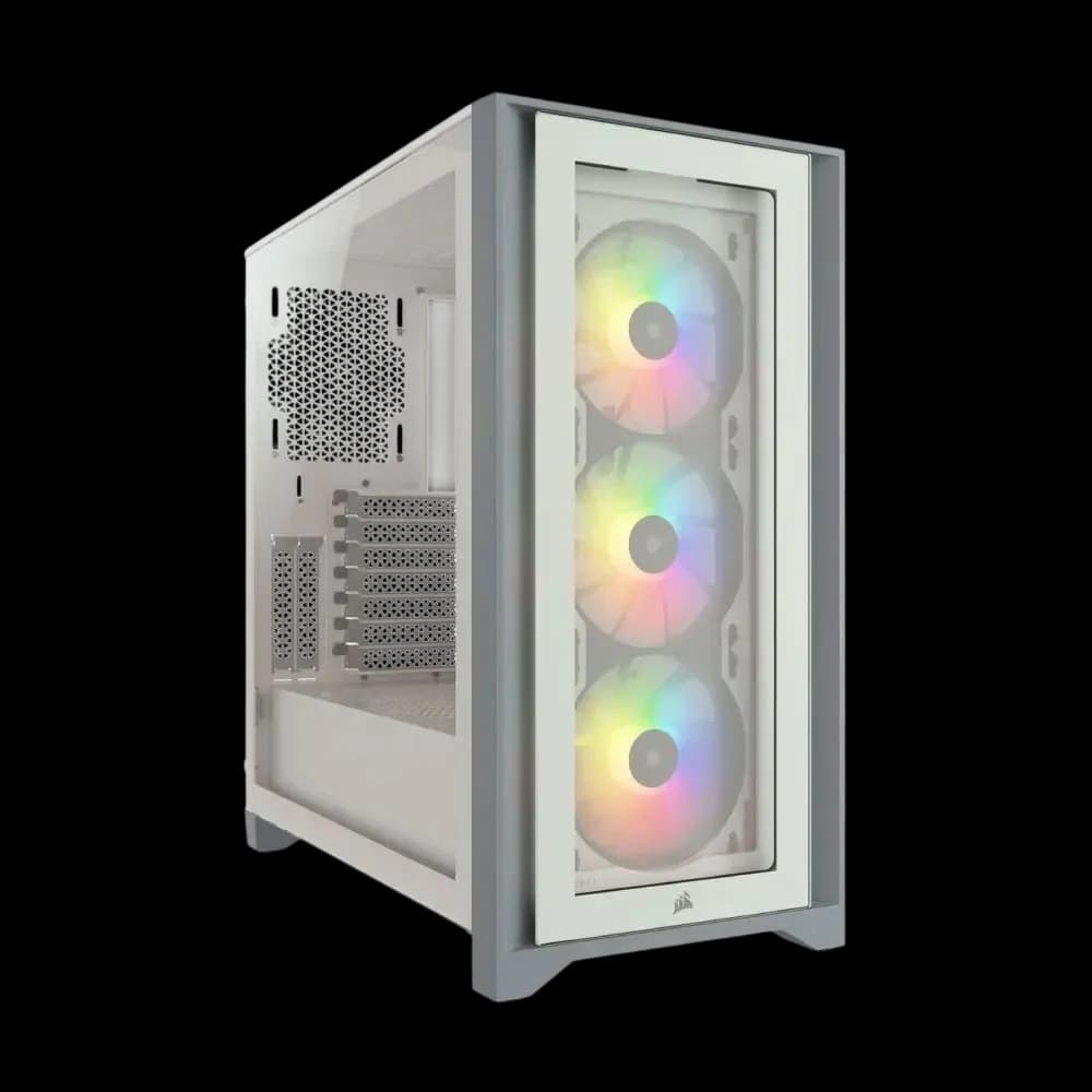 Corsair iCUE 4000X RGB Tempered Glass Mid-Tower ATX PC Case, 3X SP120 RGB Elite Fans, High Airflow - White