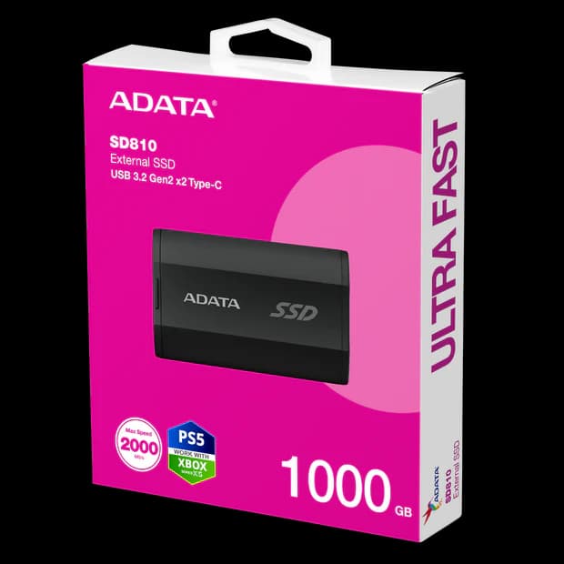 ADATA SD810 External SSD USB 3.2 Gen2x2 IP68 Waterproof Dustproof Drop Resistant 2000MB/s Read Write - 1TB