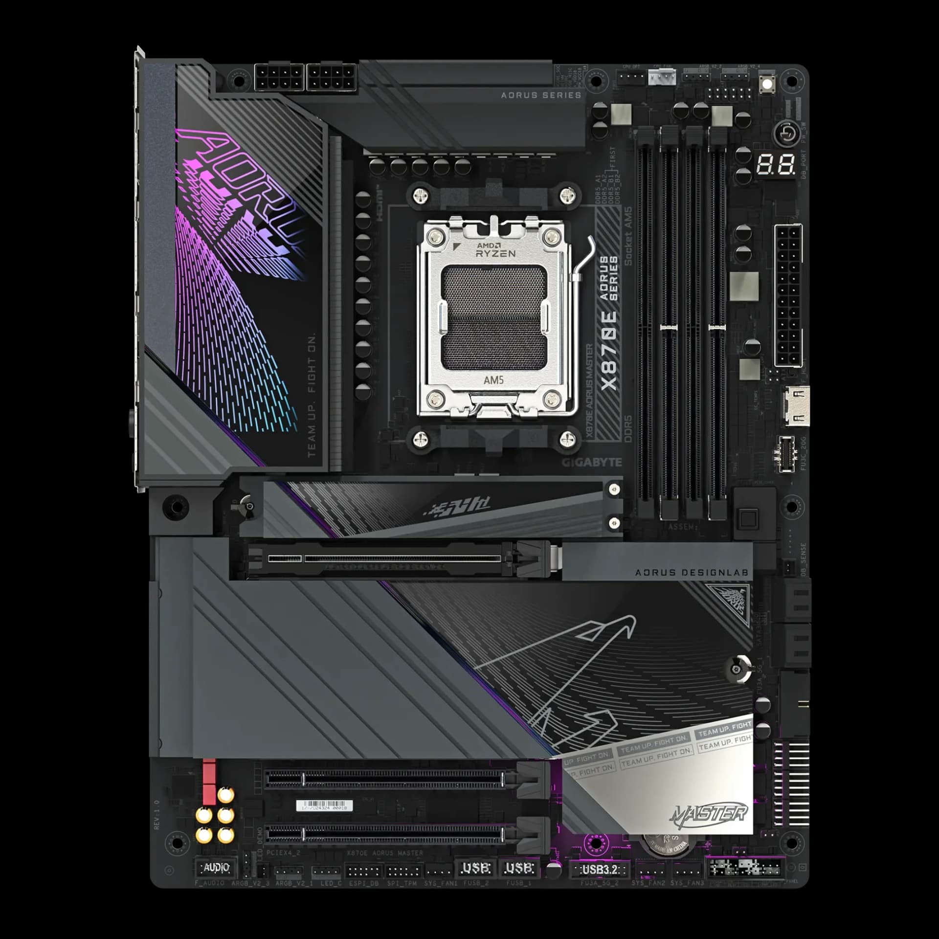 GIGABYTE X870E AORUS MASTER – AM5, DDR5 OC 8600MT/s, PCIe 5.0, USB4, Wi-Fi 7, 5GbE LAN, M.2 Thermal Guard XL