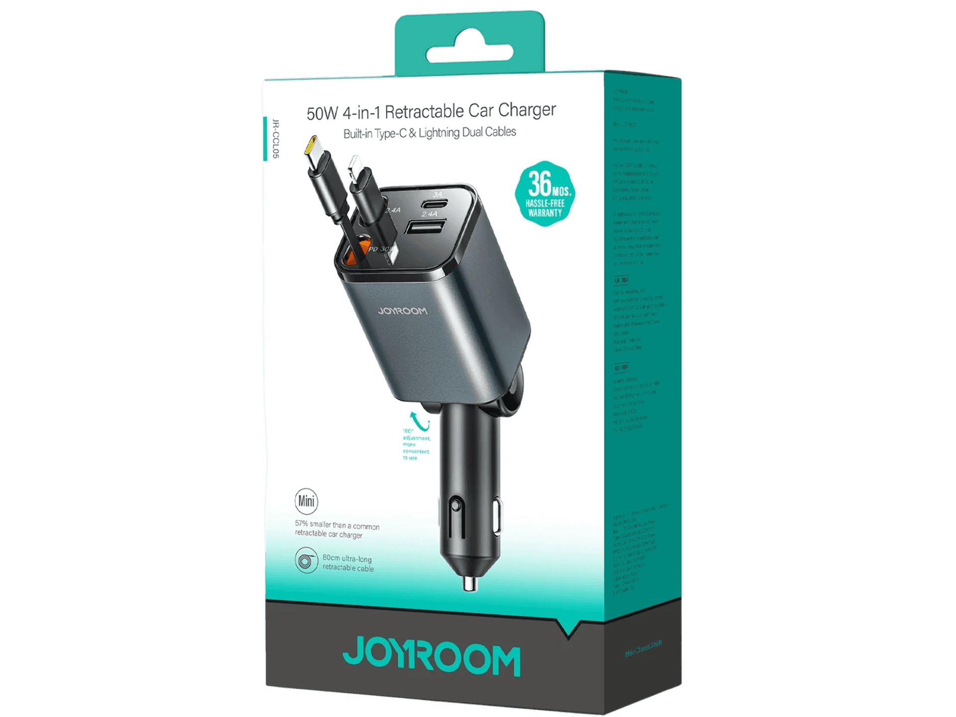 JOYROOM 50W Retractable Car Charger - 4-in-1