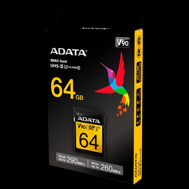ADATA Premier ONE 64GB SDXC UHS-II U3 Class10 V90 3D NAND 4K 8K Ultra HD 290MB/s SD Card