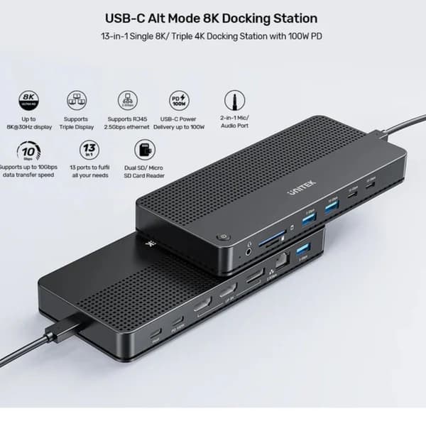 UNITEK USB-C 8K Docking Station with 100W PD - D1104A01 - Image 3