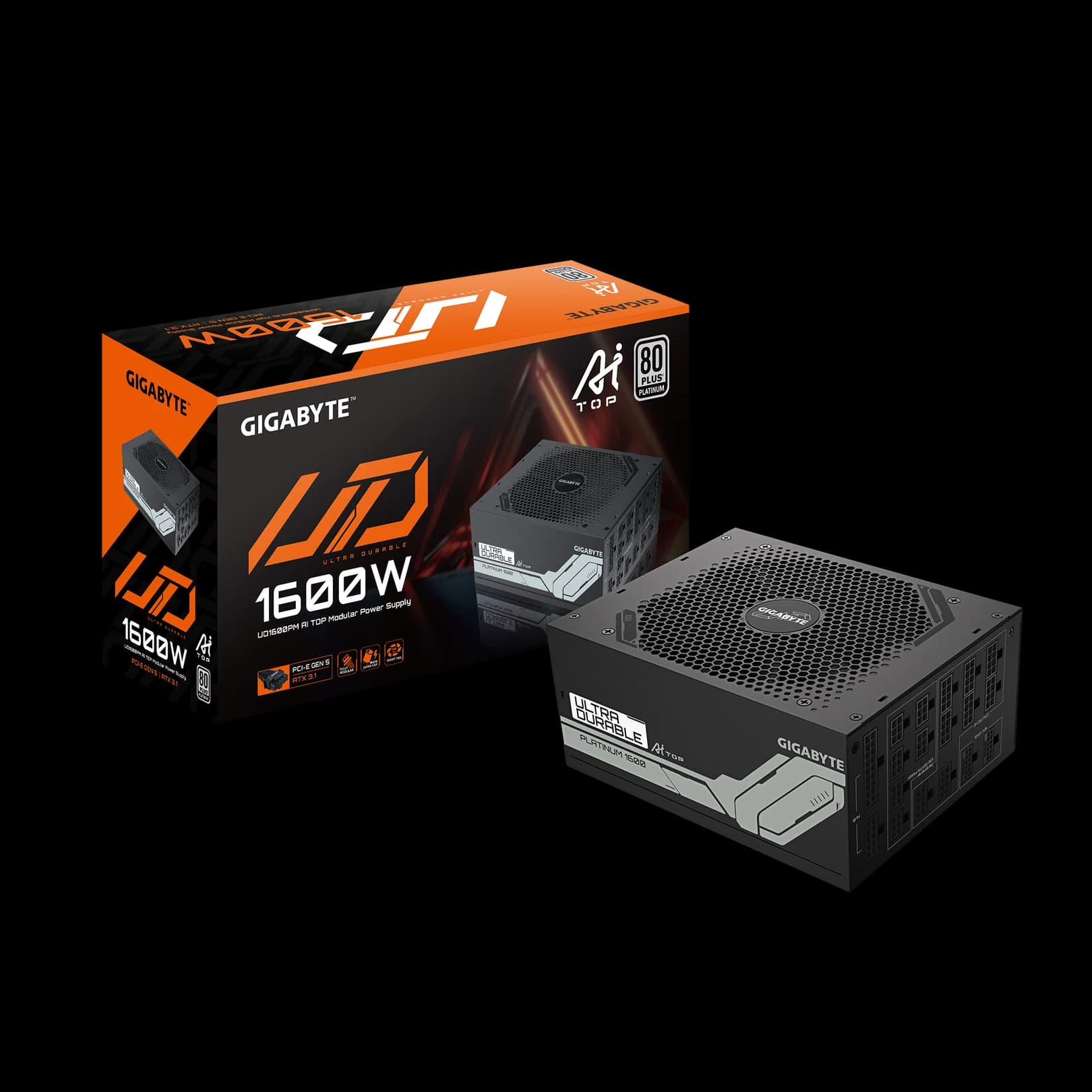 GIGABYTE GP-UD1600PM PG5 AI TOP PSU – 1600W, ATX 3.1, PCIe Gen5 Ready, 80+ Platinum, Fully Modular