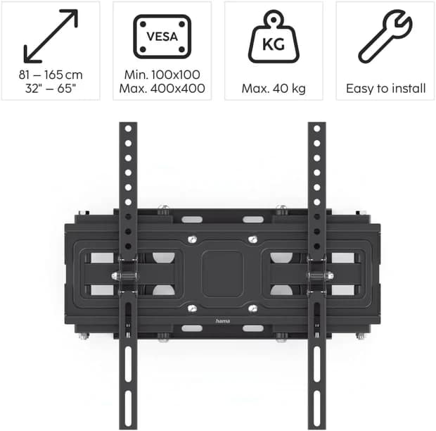 Hama TV Wall Bracket – Swivel, Tilt & Pull-Out 165 cm (65″) up to 40 kg - Image 4