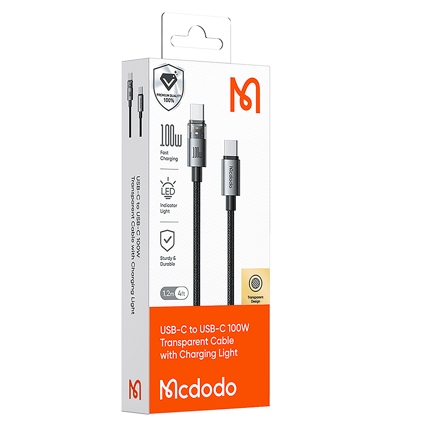 Mcdodo 100W USB-C to USB-C Transparent Cable with Charging Light (1.2m)