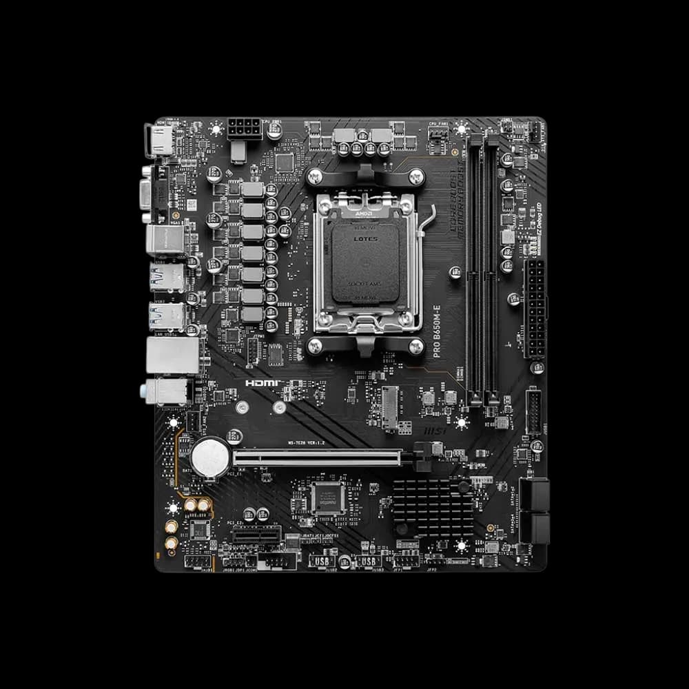 MSI PRO B650M-E Motherboard, Micro-ATX - Supports AMD Ryzen 9000/8000/7000 Series Processors, AM5 - DDR5 Memory Boost 6800+MHz/OC