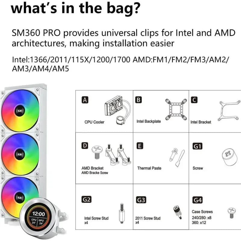 SAMA SM360 PRO White AIO Liquid CPU Cooler - Image 6