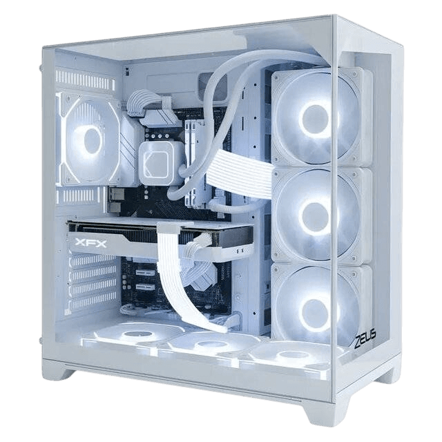 Zeus Z9 Pro Glass 4-Fan RGB Case (White) - Image 1