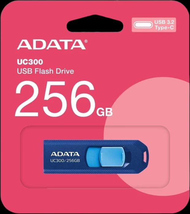 ADATA UC300 USB 3.2 Gen1 Flash Drive Type-C High Compatibility Capless Sliding Connector - 256GB