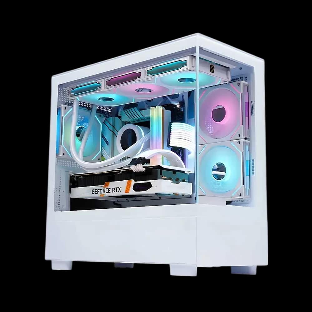 WJCOOLMAN Basalat PRO LC-XW PRO with 6 RGB Fans, Panoramic Side View Chassis ,SPCC+Tempered Glass. M-ATX/ITX , S/240/360 Top - White