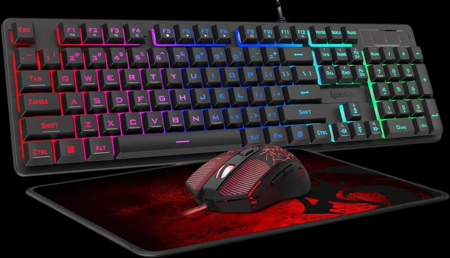 Redragon S107 Gaming Keyboard and Mouse, RGB Gaming Keyboard and 3200 DPI Mouse Combo with Large Mouse Pad