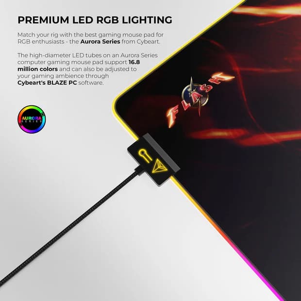 Cybeart The Flash Gaming Mouse Pad – Official DC Licensed, RGB Lighting, Micro-Woven Cloth, Spill-Proof, XXL 900x400mm - Image 4