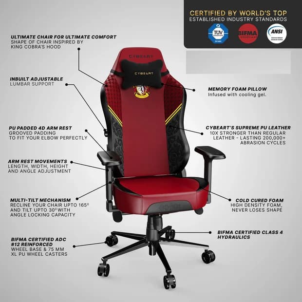 Cybeart Gryffindor Gaming Chair – Official Harry Potter Edition Ergonomic eSports Desk Chair - Image 13