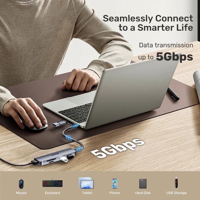 UNITEK uHUB P5+ 5-in-1 USB 5Gbps Hub with SD and Micro SD Card Reader - Image 7