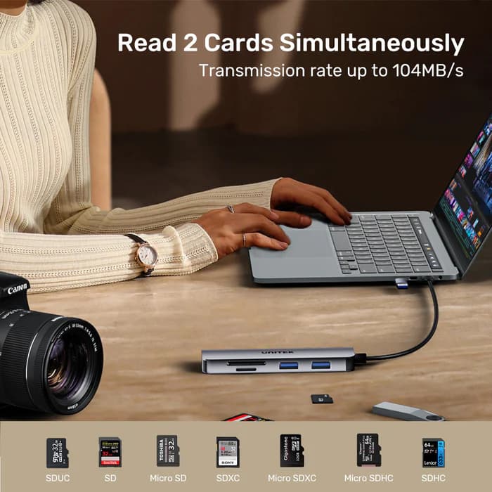UNITEK uHUB P5+ 5-in-1 USB 5Gbps Hub with SD and Micro SD Card Reader - Image 4