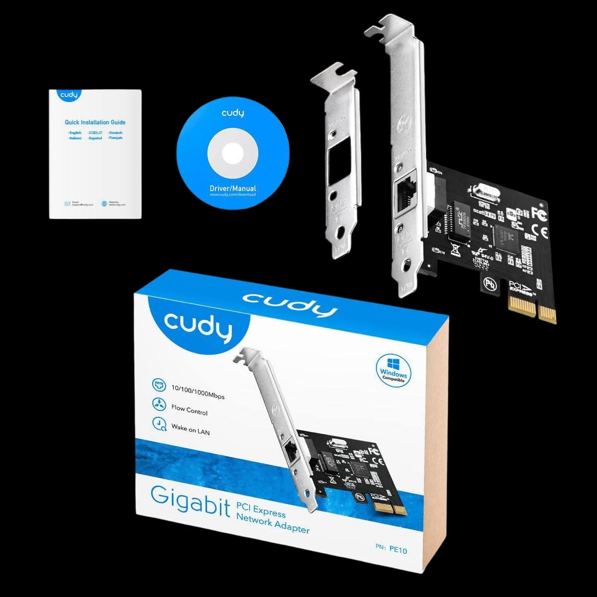 Cudy PE10 PCIe Network Card, Gigabit Ethernet Adapter, RJ45 Port, Desktop LAN Expansion