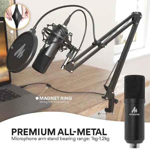 MAONO AU-A04 USB Condenser Microphone Kit – 192kHz/24bit, Cardioid, Boom Arm, Shock Mount & Pop Filter for Podcast, Streaming, Studio - Image 6