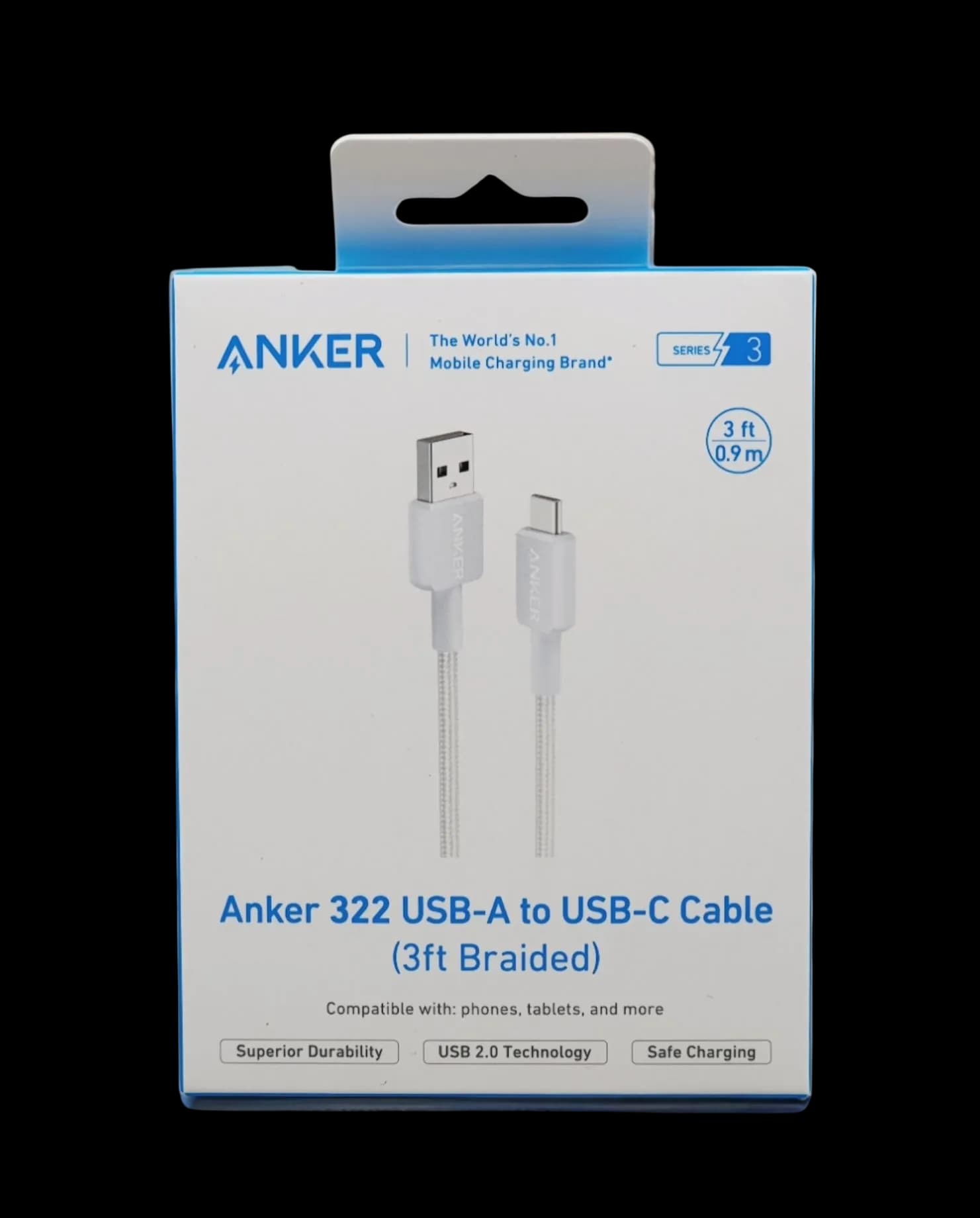 Anker 322 USB-A to USB-C Braided Cable 3ft White