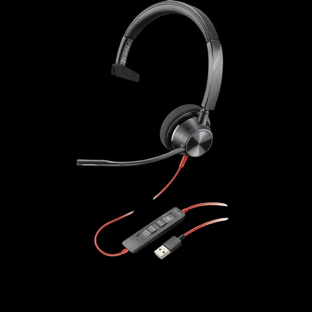 Poly Blackwire 3310 Mono USB-C Headset, Microsoft Teams Certified, Noise-Canceling Mic, Inline Controls, with USB-C/A Adapter