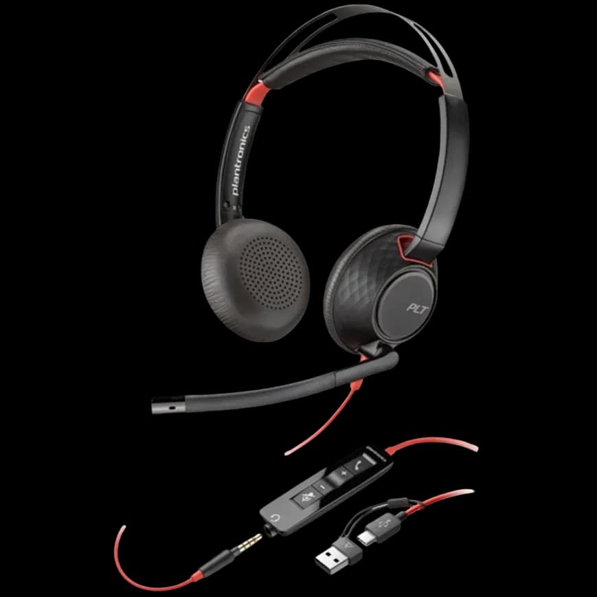 Poly Blackwire 5200 Series USB Wired Headset – Stereo or Mono, USB‑C/A + 3.5mm, Noise‑Cancelling Mic, Dynamic EQ, UC Certified