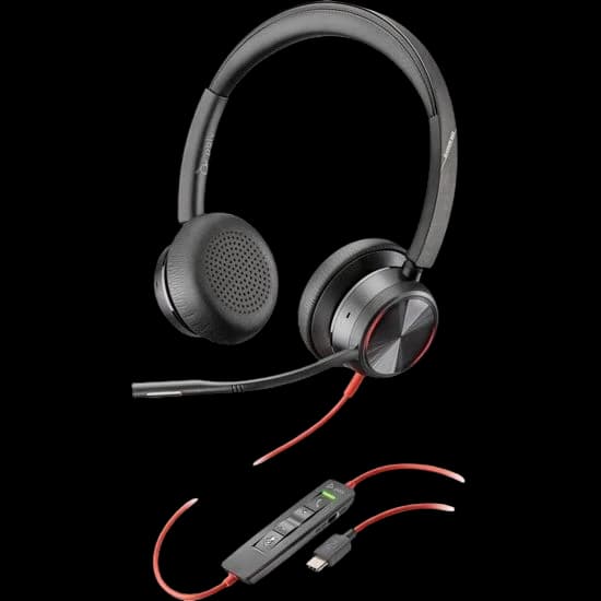 Poly Blackwire 8225 Stereo USB-C Headset + USB-C/A Adapter – Noise-Canceling Mic, Hybrid ANC, USB-C and USB-A Compatible