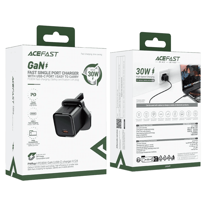 Fast Charge Wall Charger ACEFAST A124 PD30W GaN (1xUSB-C) UK