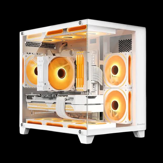 Huntkey S920 Storm Full View M-ATX Gaming PC Case, Dual Tempered Glass Panels, Support 9 Fans & 240mm Liquid Cooling, RTX 50 Series Compatible (Fans Not Included)