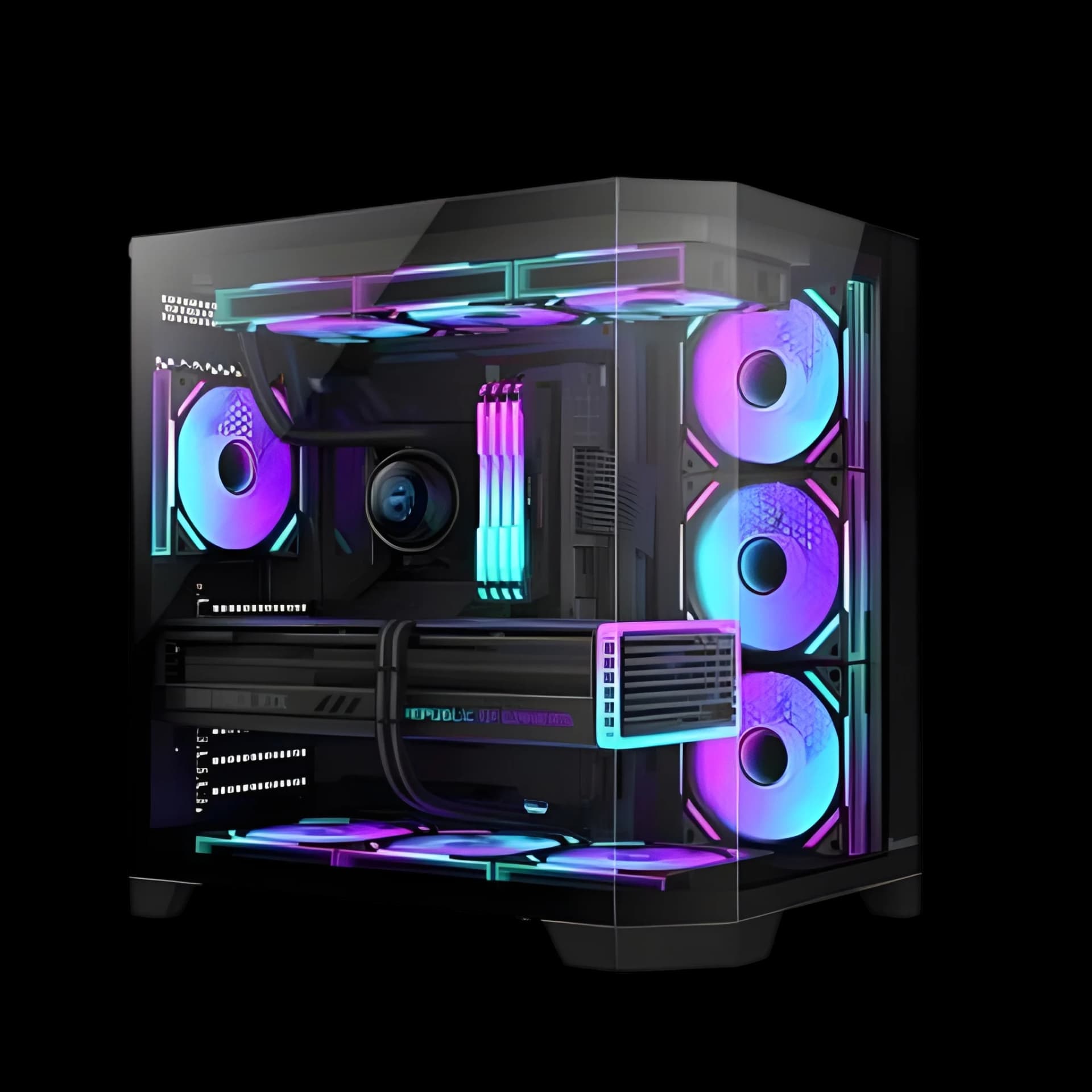 Huntkey S970 Max Storm Blizzard Edition Gaming PC Case, Full View Triple Tempered Glass, ATX/M-ATX/Mini-ITX Support, Up to 10 Fans & 360mm Liquid Cooling, 400mm GPU Clearance (Fans Not Included)