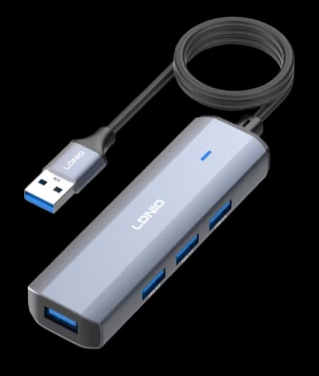 LDNIO DS-114U USB 3.0 Hub 4 Ports, 1.2M Cable, High-Speed 5Gbps Data Transfer, Plug & Play USB-A Splitter for Laptop & PC, Multi-Port Adapter Compatible with Windows/Mac/Android