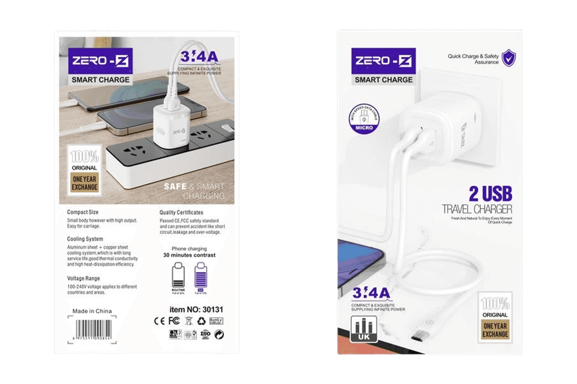 Zero-Z 3.4A Dual USB Wall Charger - UK Plug