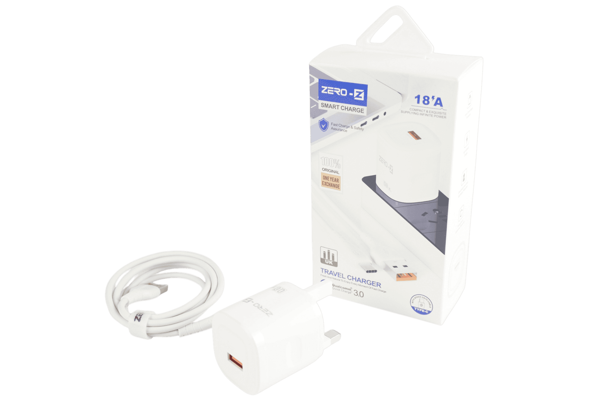 Zero-Z 18W Quick Charge 3.0 Travel Adapter with Type-C Cable