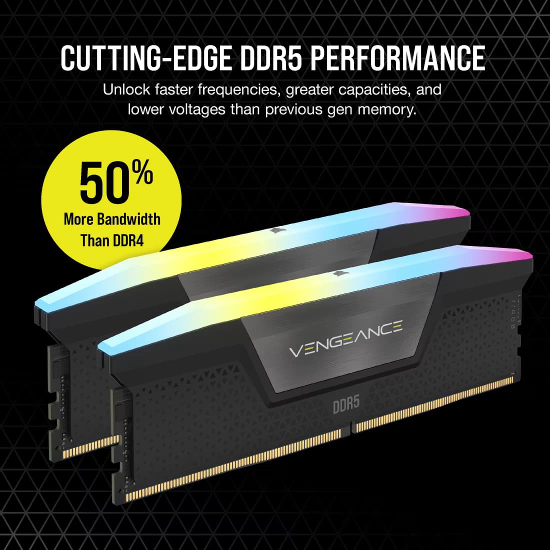 Corsair Vengeance RGB 64GB (2×32GB) DDR5 6000MHz CL38 Desktop Memory - Black - Image 4