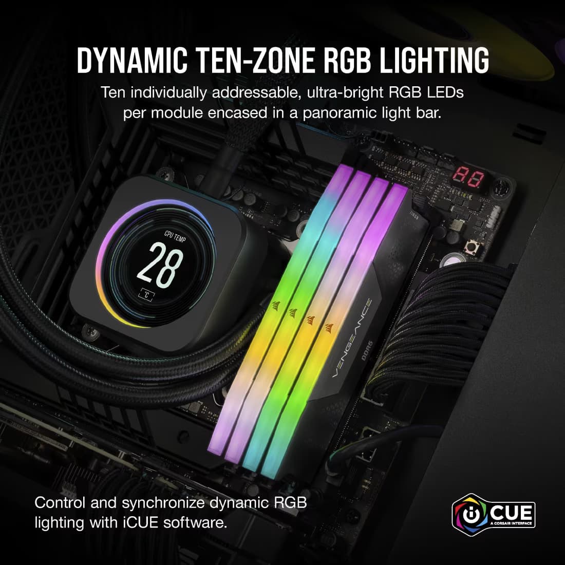 Corsair Vengeance RGB 64GB (2×32GB) DDR5 6000MHz CL38 Desktop Memory - Black - Image 5