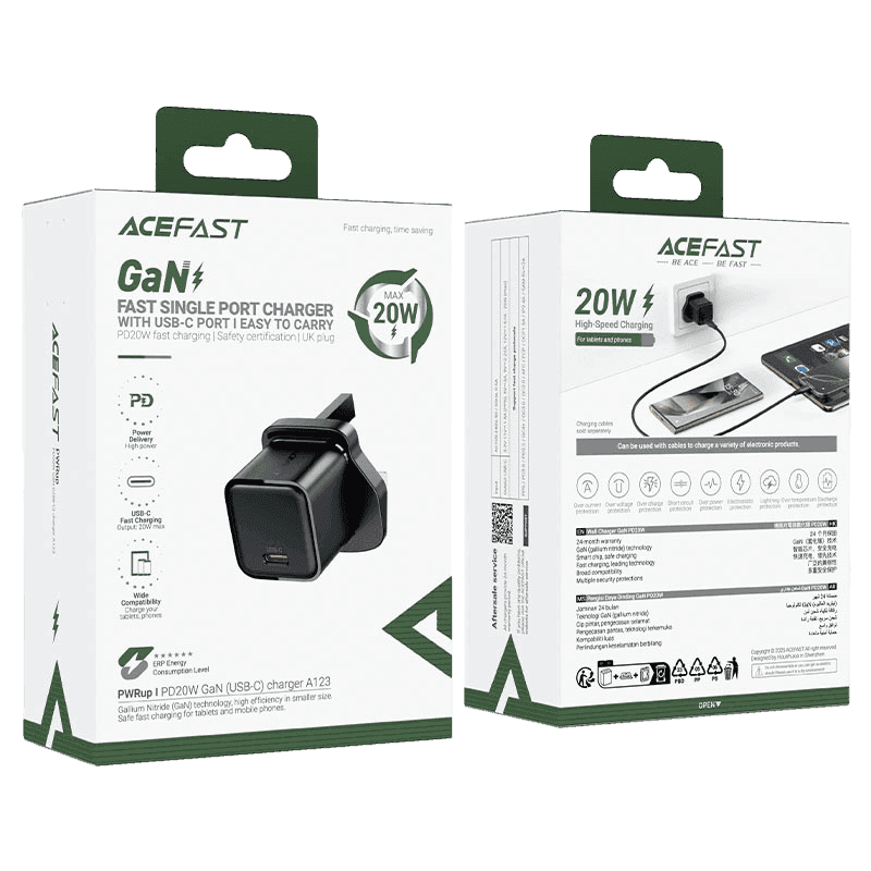 ACEFAST Fast Charge Wall Charger A123 PD20W GaN (1xUSB-C) UK