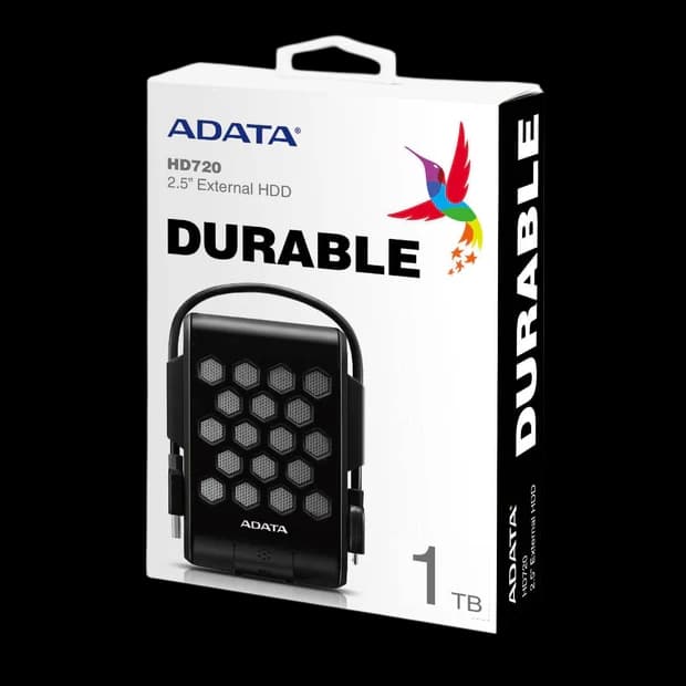 ADATA HD720 External Hard Drive USB 3.2 Military-Grade Shockproof Waterproof Rugged Design - 1TB