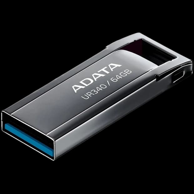 ADATA UR340 USB 3.2 Flash Drive Waterproof Dustproof Capless Glossy Black Nickel - 64GB