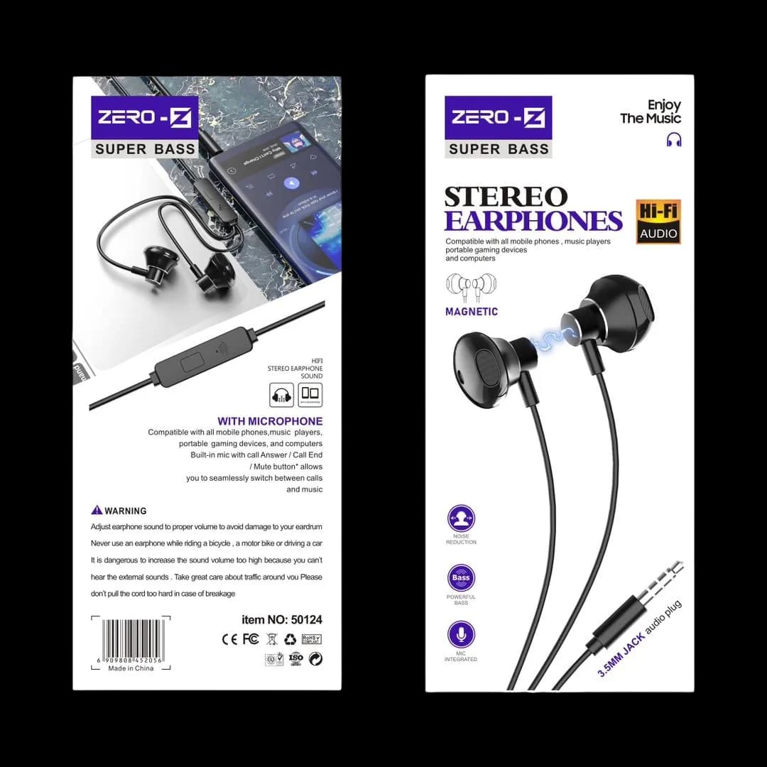 ZERO-Z Magnetic Wired Stereo Earphones with Microphone