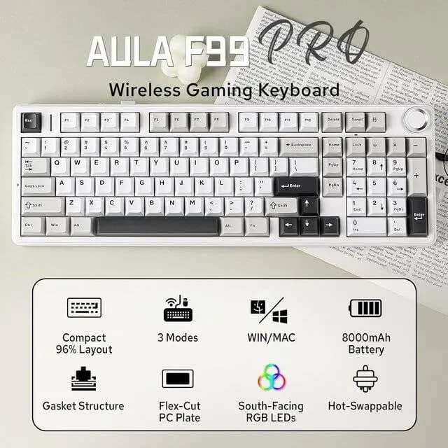 Aula F99 Pro Keyboard (Grey White Dark Grey) - Image 3