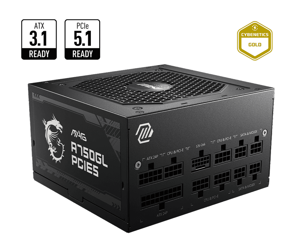 MSI MAG A750GL PCIE5 750W 80+ Gold Power Supply - Image 1