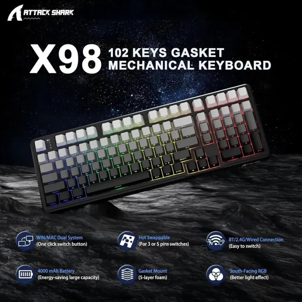 ATTACK SHARK X98 Wireless Keyboard Moonlight - Image 3