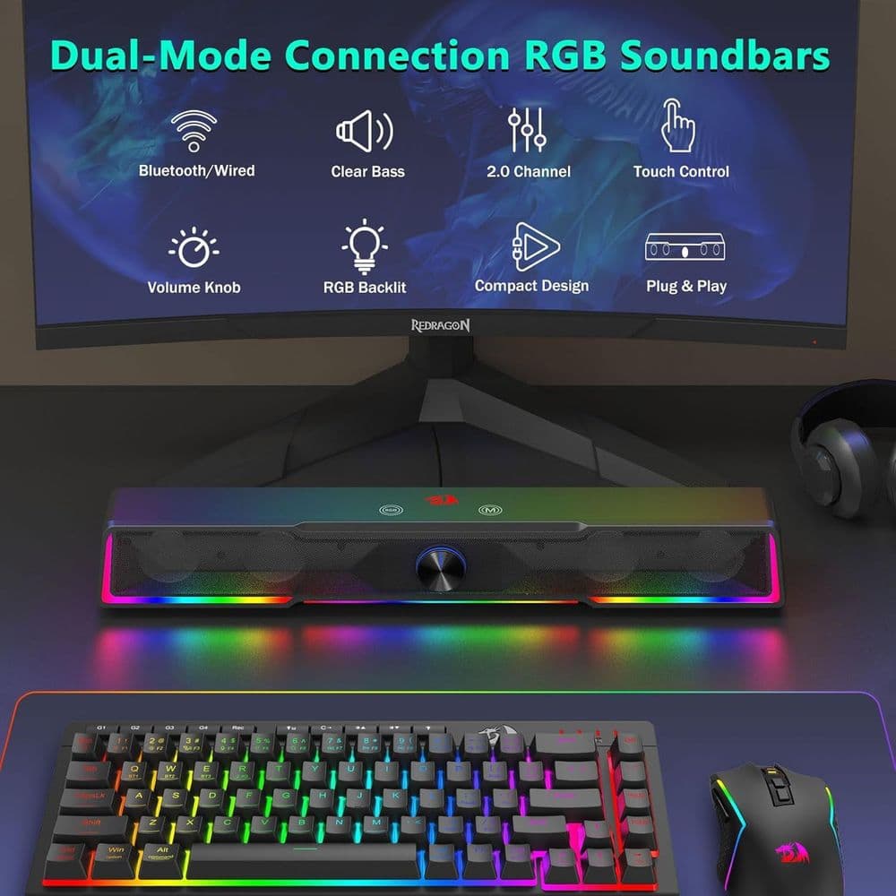 Redragon GS516 Computer Speaker, Bluetooth/USB Wired Dual Connection Soundbar - Image 4