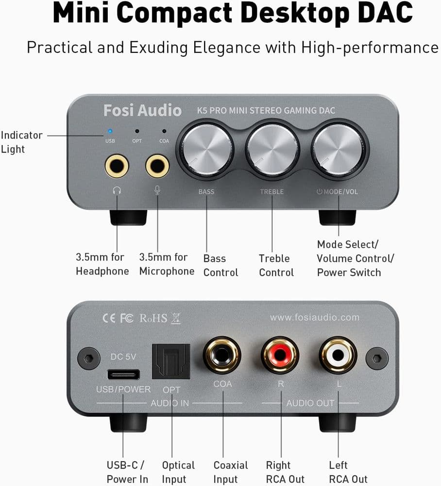 Fosi Audio K5 Pro Gaming DAC Headphone Amplifier Mini Hi-Fi Stereo Digital-to-Analog Audio Converter - Image 8