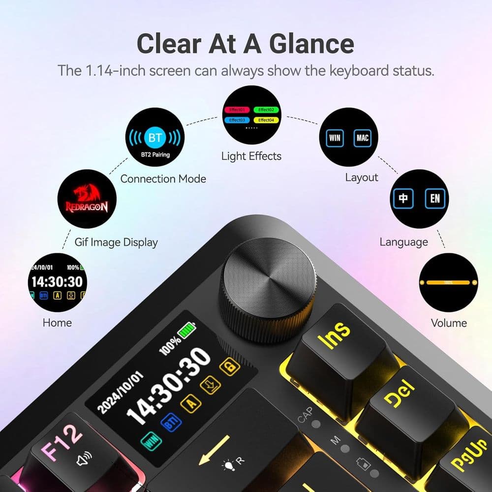 Redragon K708 FLEKACT PRO Tri-Mode 75% Wireless Mechanical Gaming Keyboard - Image 5