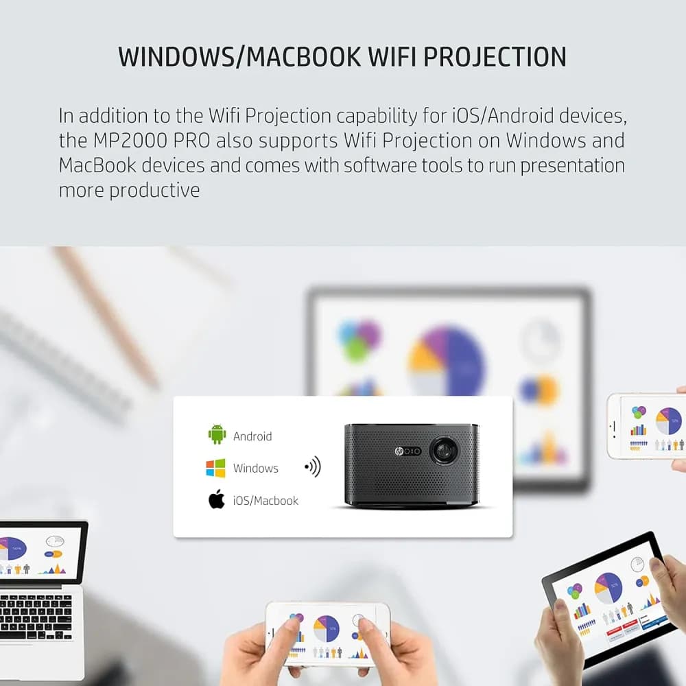 HP MP2000 PRO Full HD Smart Projector – 2,000 LED Lumens, Auto Focus, Wi-Fi/Bluetooth, HDMI ARC - Image 4