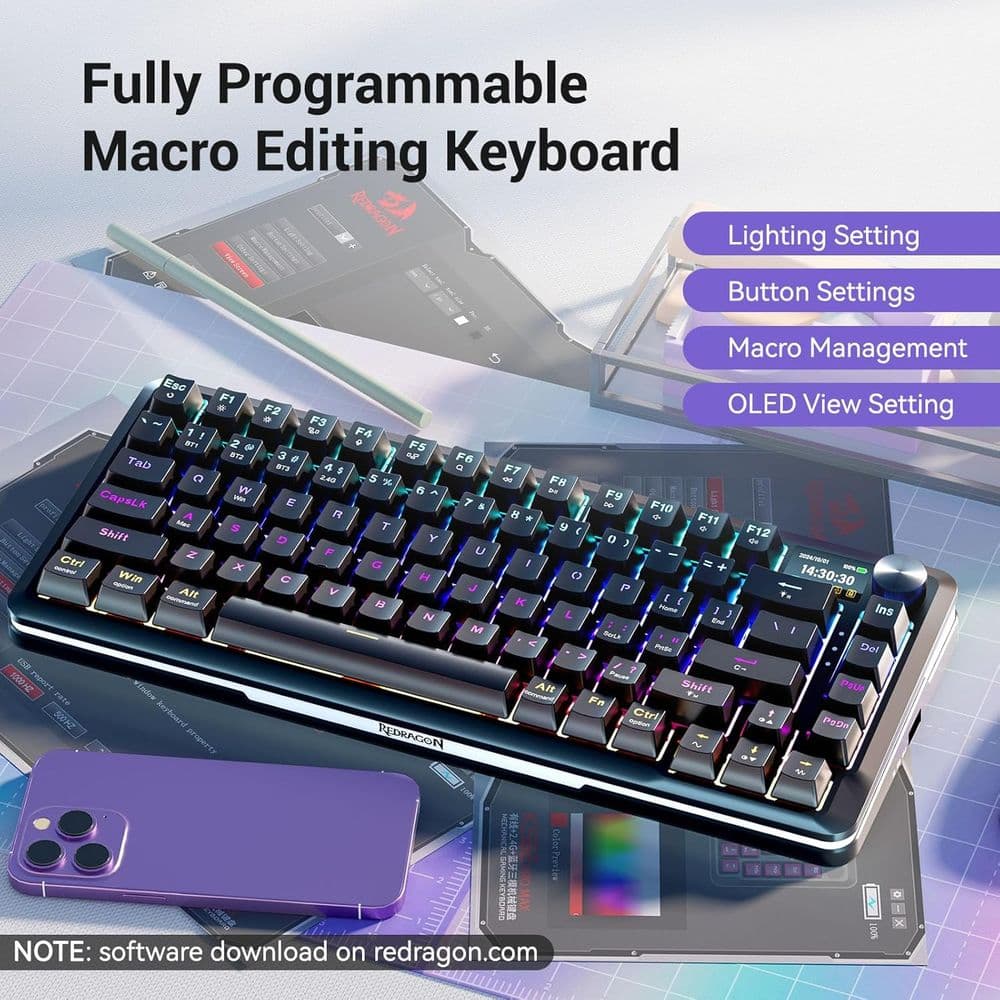 Redragon K708 FLEKACT PRO Tri-Mode 75% Wireless Mechanical Gaming Keyboard - Image 6